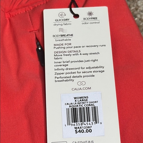 Calia Run Collection Low Rise Infinity Short 3" Relaxed Fit Coral Women's XL NWT - Picture 12 of 16